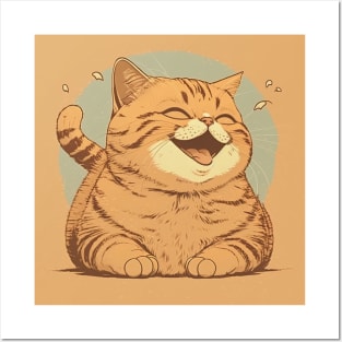 2d Illustration of smiling cat lying with closed eyes Posters and Art